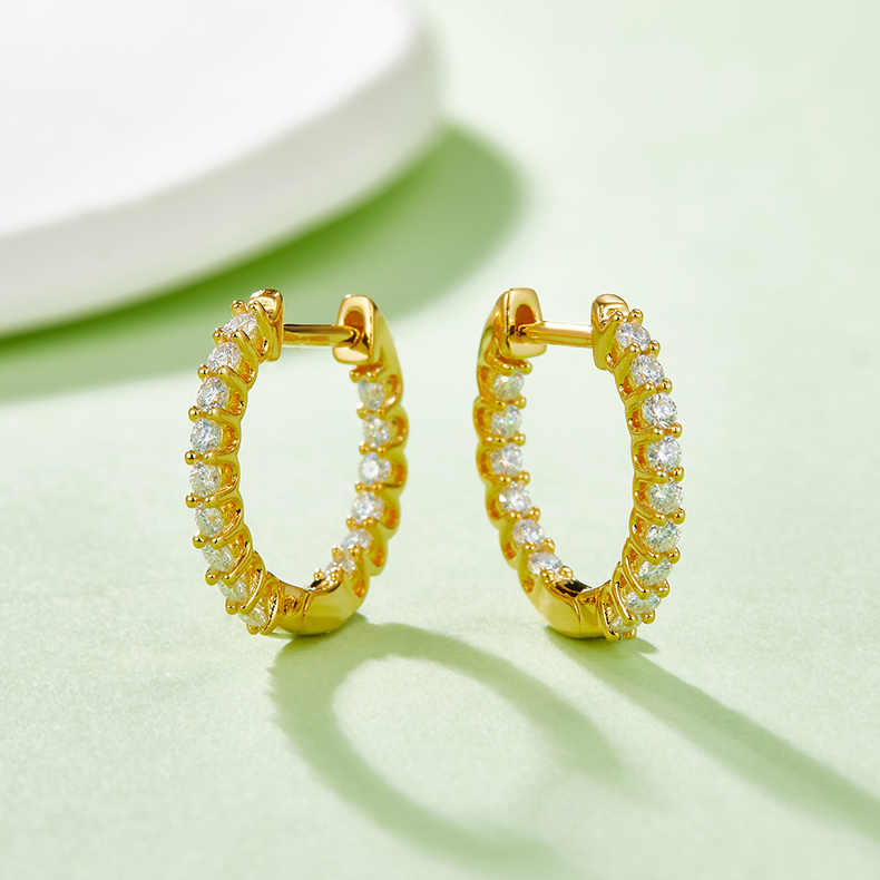 K003A Single-Row Half-and-Half Earrings, S925 Silver with Moissanite & D-Colour 0.45ct Diamond