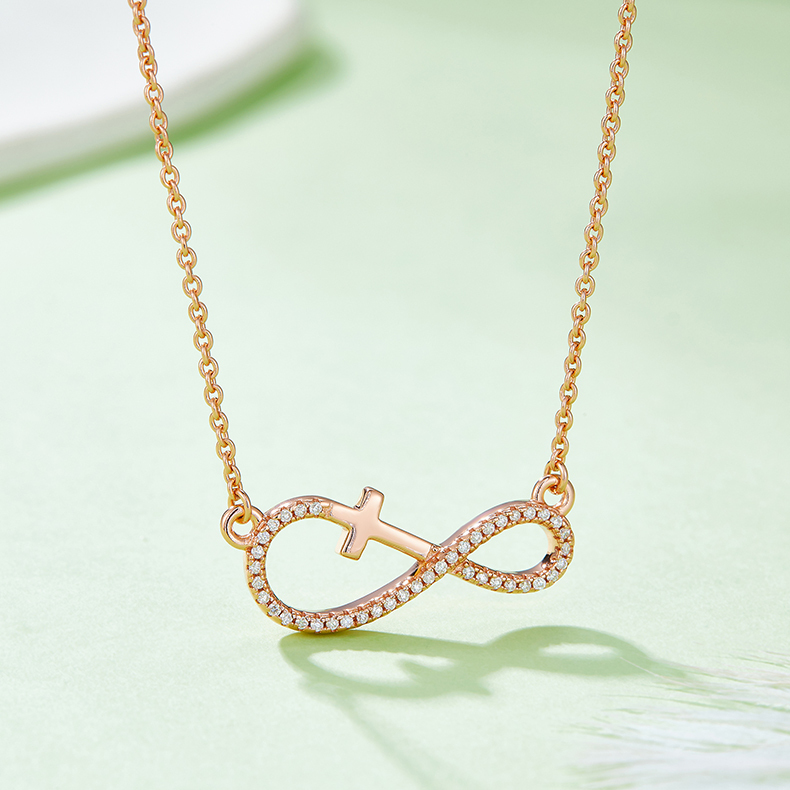 K018A "Infinite Love" Cross Pendant, S925 Silver, D-Grade 0.17ct Moissanite