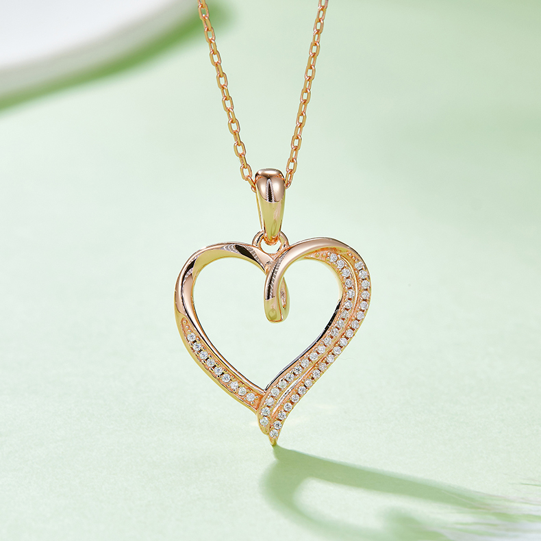 K034A Double-Layer Heart Pendant, S925 Silver, D-Grade 0.15ct Moissanite