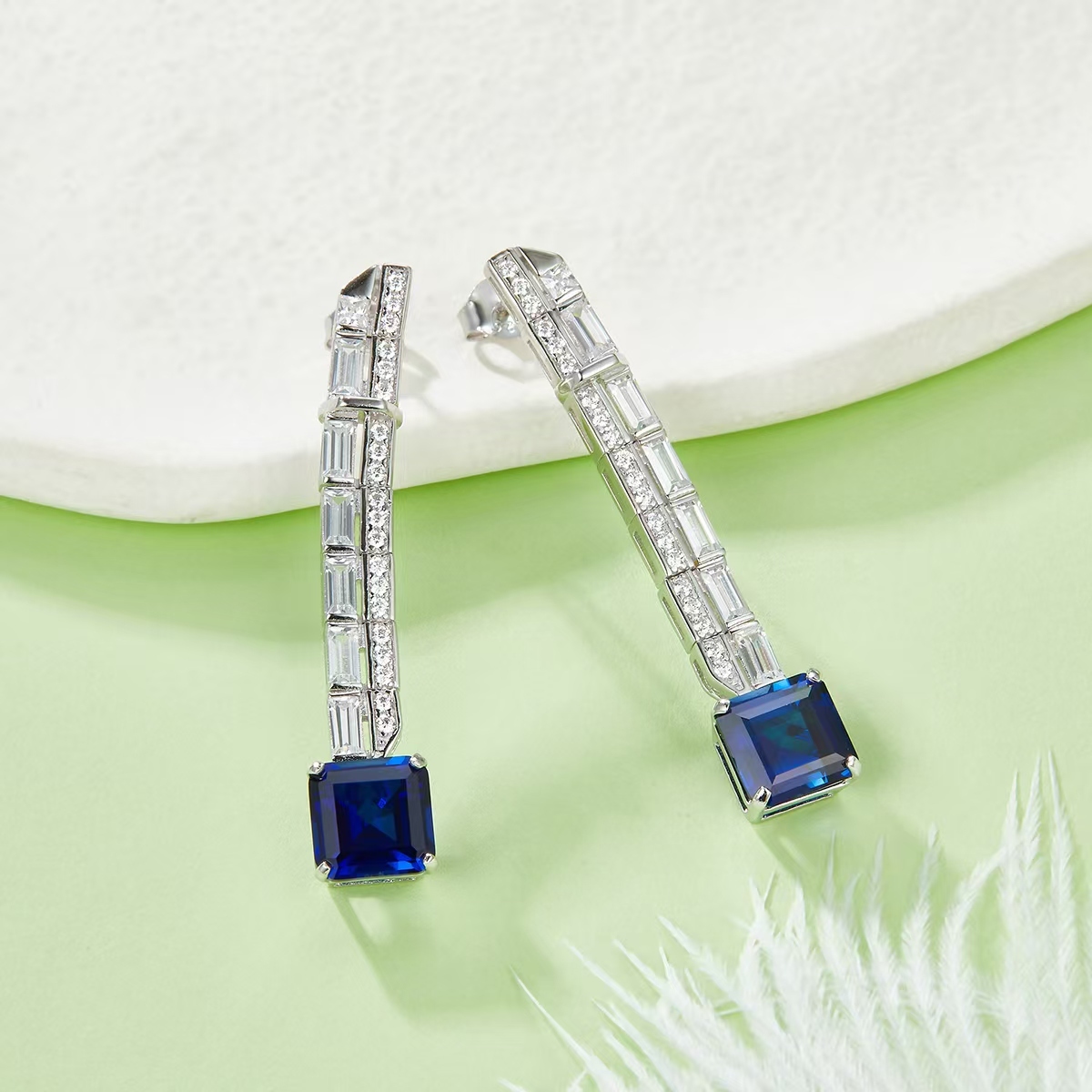 6.47ct Princess-Cut Lab-Grown Colored Gemstone Earrings