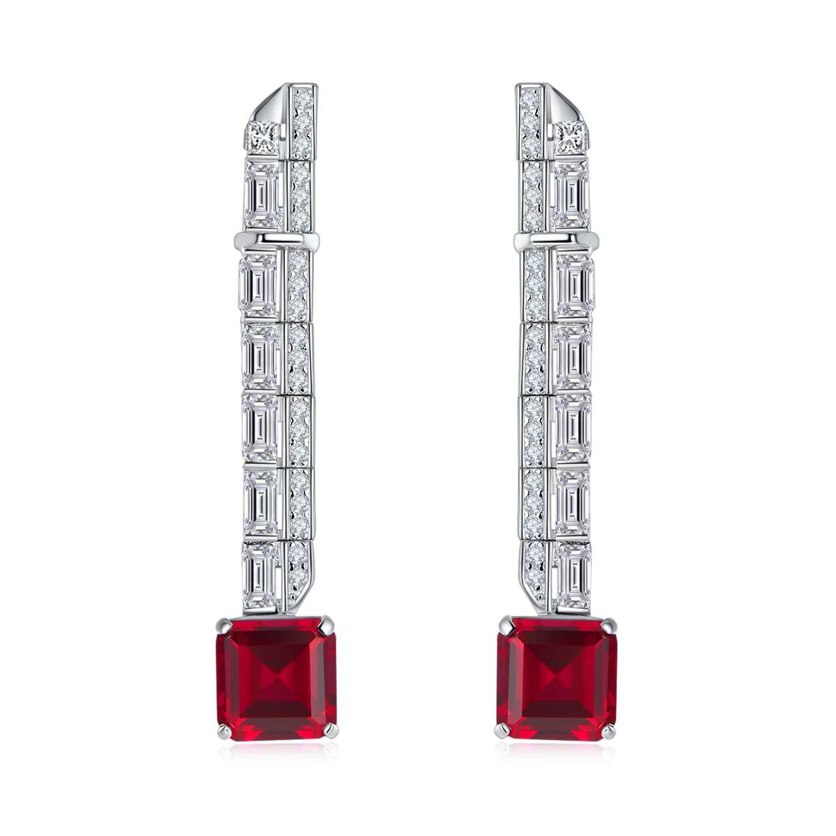 6.47ct Princess-Cut Lab-Grown Colored Gemstone Earrings