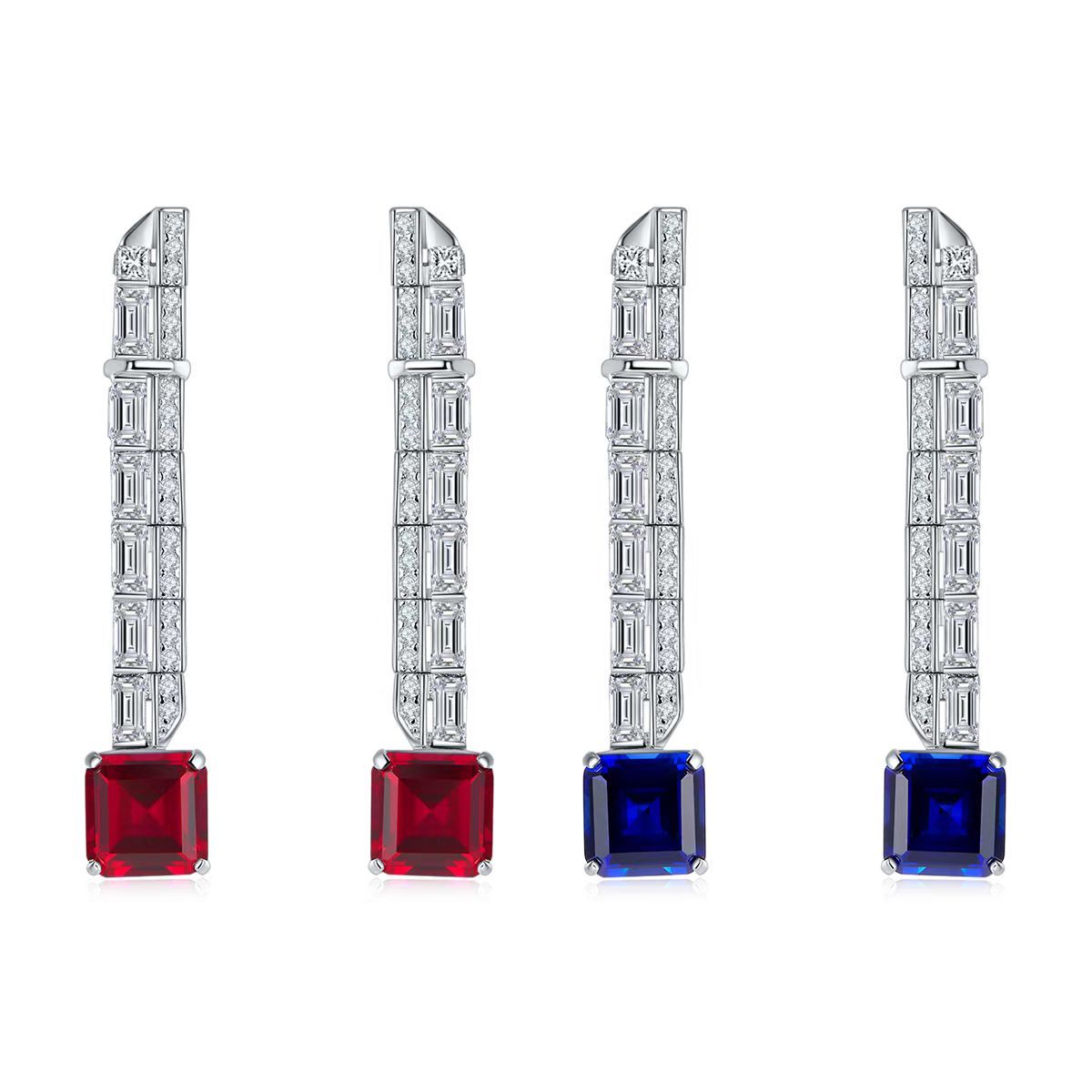 6.47ct Princess-Cut Lab-Grown Colored Gemstone Earrings