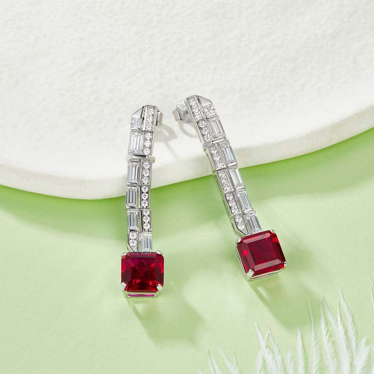 6.47ct Princess-Cut Lab-Grown Colored Gemstone Earrings