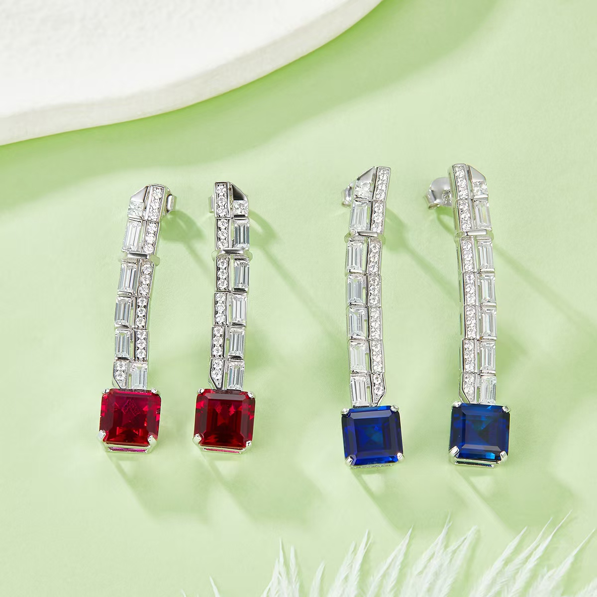 6.47ct Princess-Cut Lab-Grown Colored Gemstone Earrings