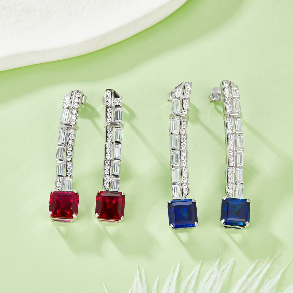 6.47ct Princess-Cut Lab-Grown Colored Gemstone Earrings