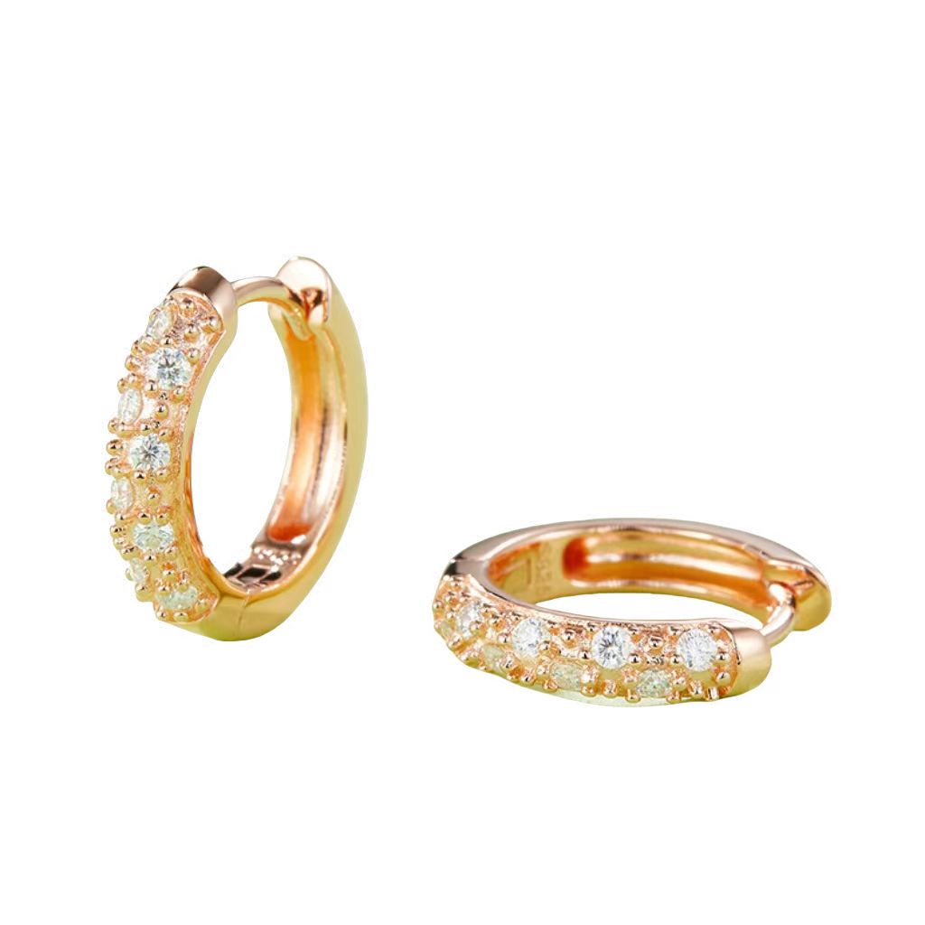 K007A Triple-Row Half-and-Half Earrings, S925 Silver with Moissanite & D-Colour 0.37ct Diamond