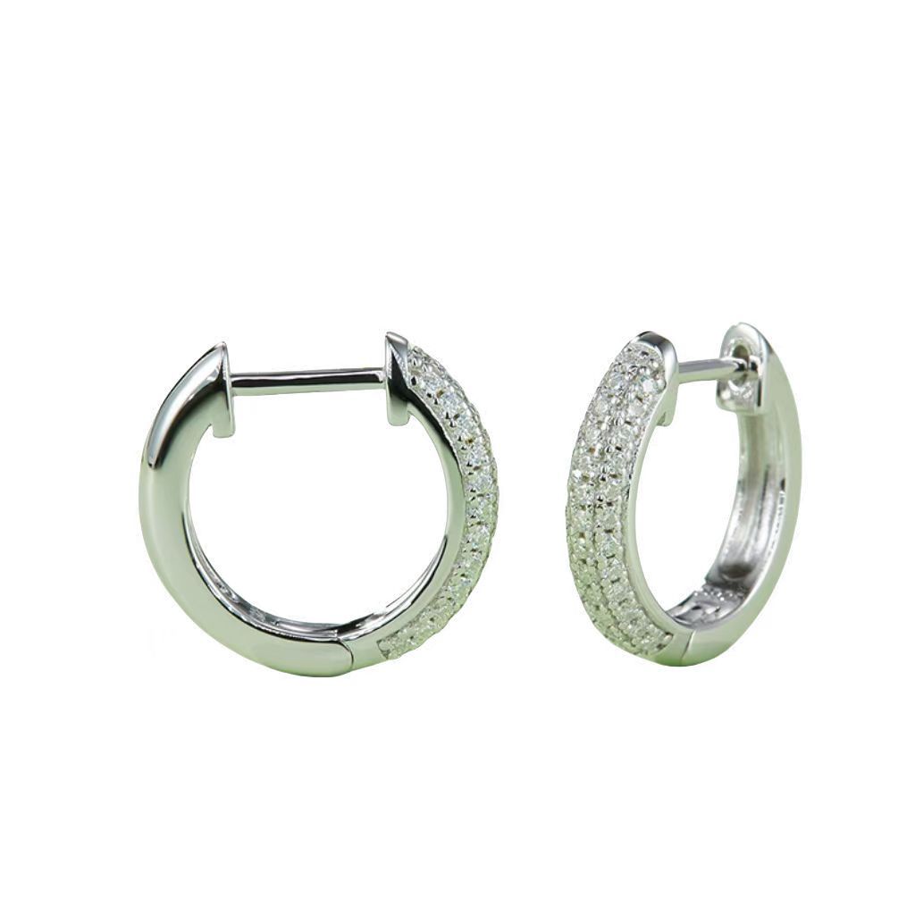 K007A Triple-Row Half-and-Half Earrings, S925 Silver with Moissanite & D-Colour 0.37ct Diamond