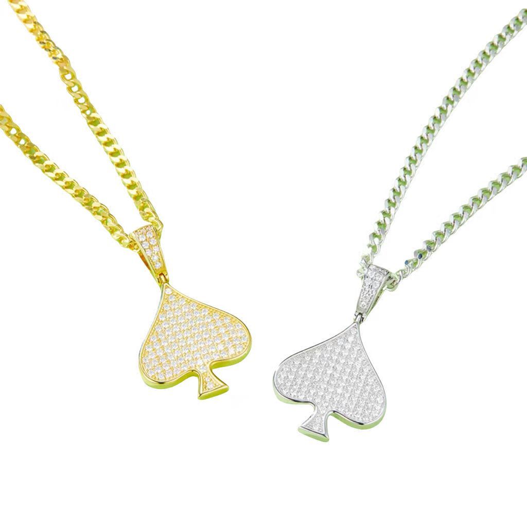  J007A Spade Hip-Hop Necklace, S925 Silver Pendant with D-Grade 0.78ct Moissanite