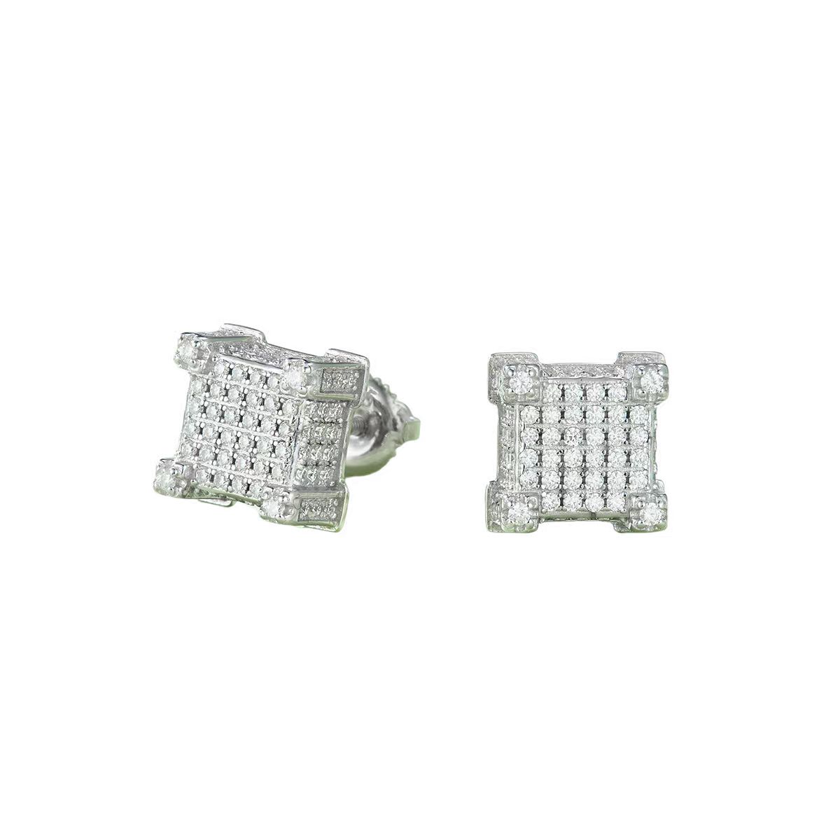 J019A Square Column S925 Silver Earrings with Thread, Moissanite & D-Colour 1.06ct Diamond