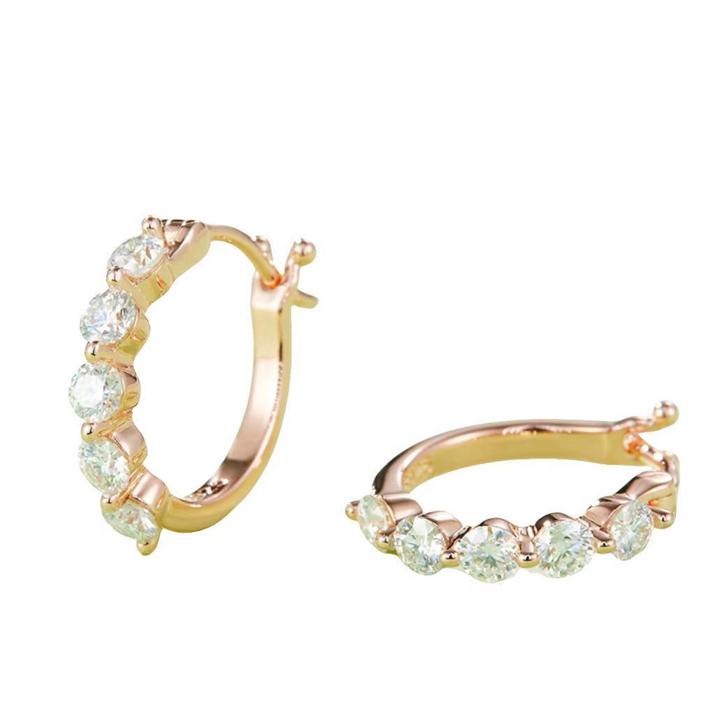 K002A Single-Row Half-and-Half Earrings, S925 Silver with Moissanite & D-Colour 1.0ct Diamond