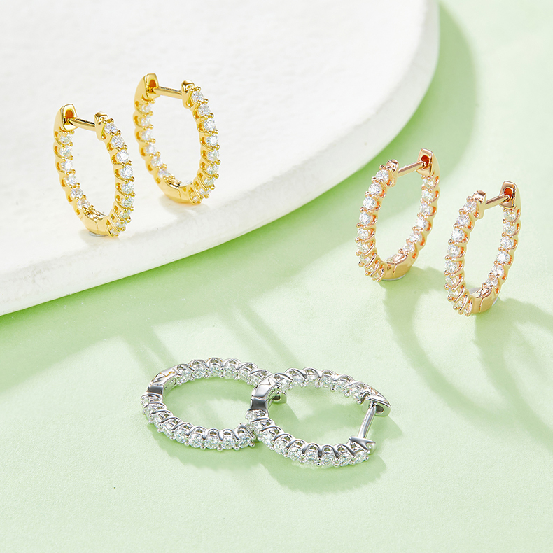 K003A Single-Row Half-and-Half Earrings, S925 Silver with Moissanite & D-Colour 0.45ct Diamond