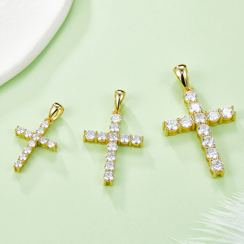 J001B Classic Cross Necklace, S925 Silver Pendant with 4.0mm D-Grade Moissanite