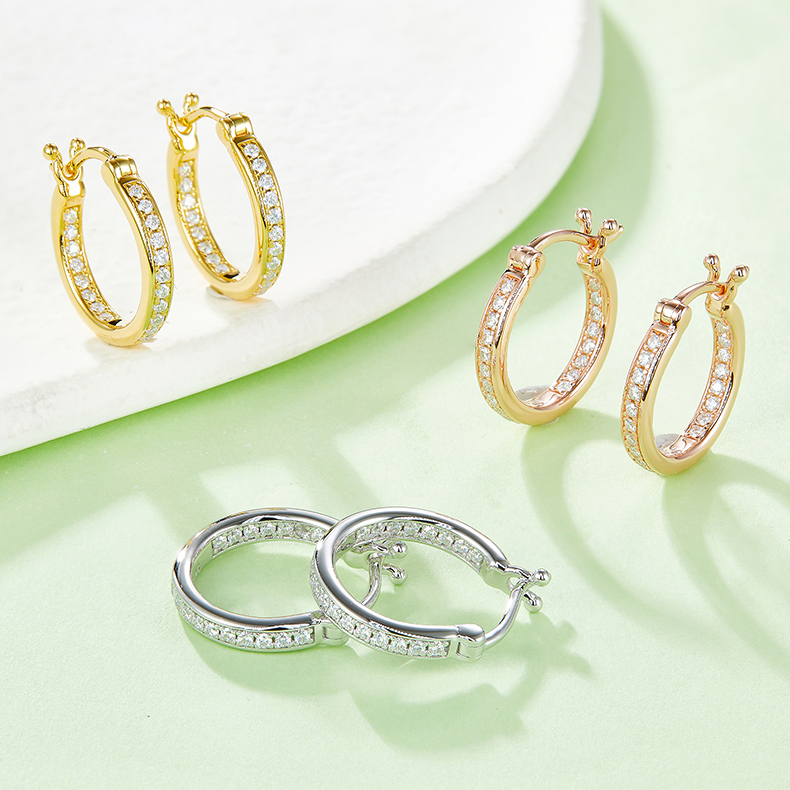 K004A Single-Row Half-and-Half Earrings, S925 Silver with Moissanite & D-Colour 0.30ct Diamond