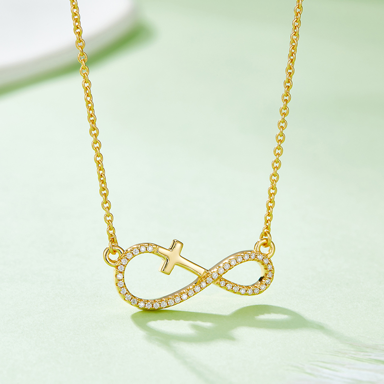 K018A "Infinite Love" Cross Pendant, S925 Silver, D-Grade 0.17ct Moissanite