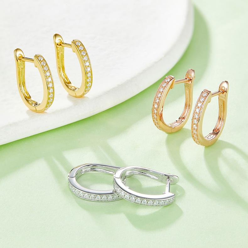 K005A Single-Row Half-and-Half Earrings, S925 Silver with Moissanite & D-Colour 0.20ct Diamond