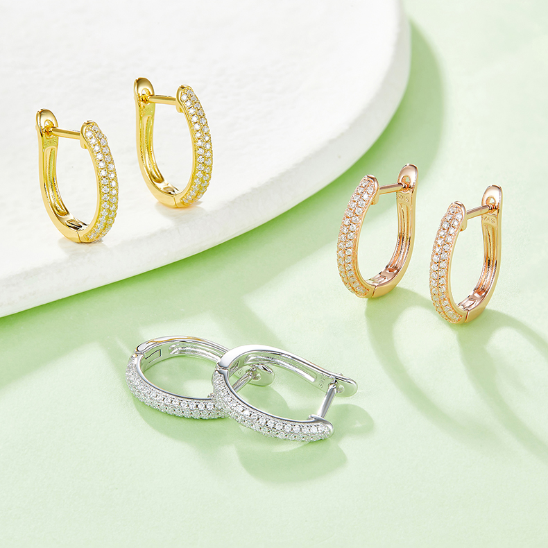 K006A Triple-Row Half-and-Half Earrings, S925 Silver with Moissanite & D-Colour 0.30ct Diamond