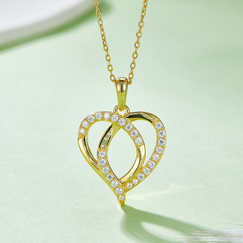 K035A Interlocking Heart Pendant, S925 Silver, D-Grade 0.38ct Moissanite