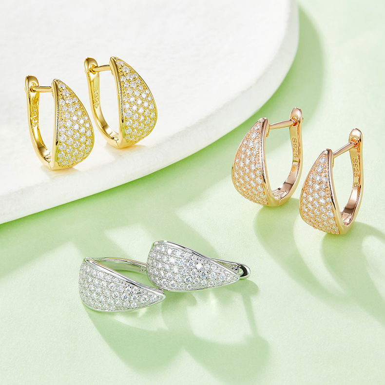 K013A Five-Row Half-and-Half Earrings, S925 Silver with Moissanite & D-Colour 0.57ct Diamond