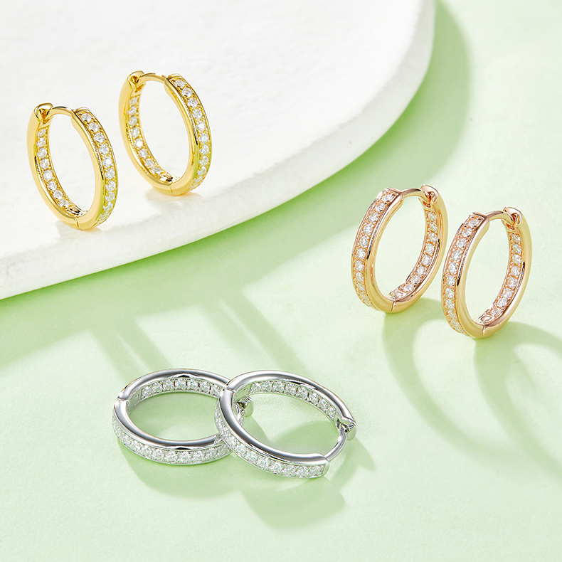 K001A Single-Row Half-and-Half Earrings, S925 Silver with Moissanite & D-Colour 0.32ct Diamond