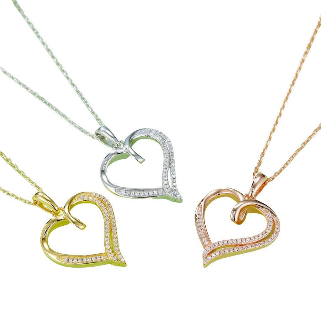 K034A Double-Layer Heart Pendant, S925 Silver, D-Grade 0.15ct Moissanite