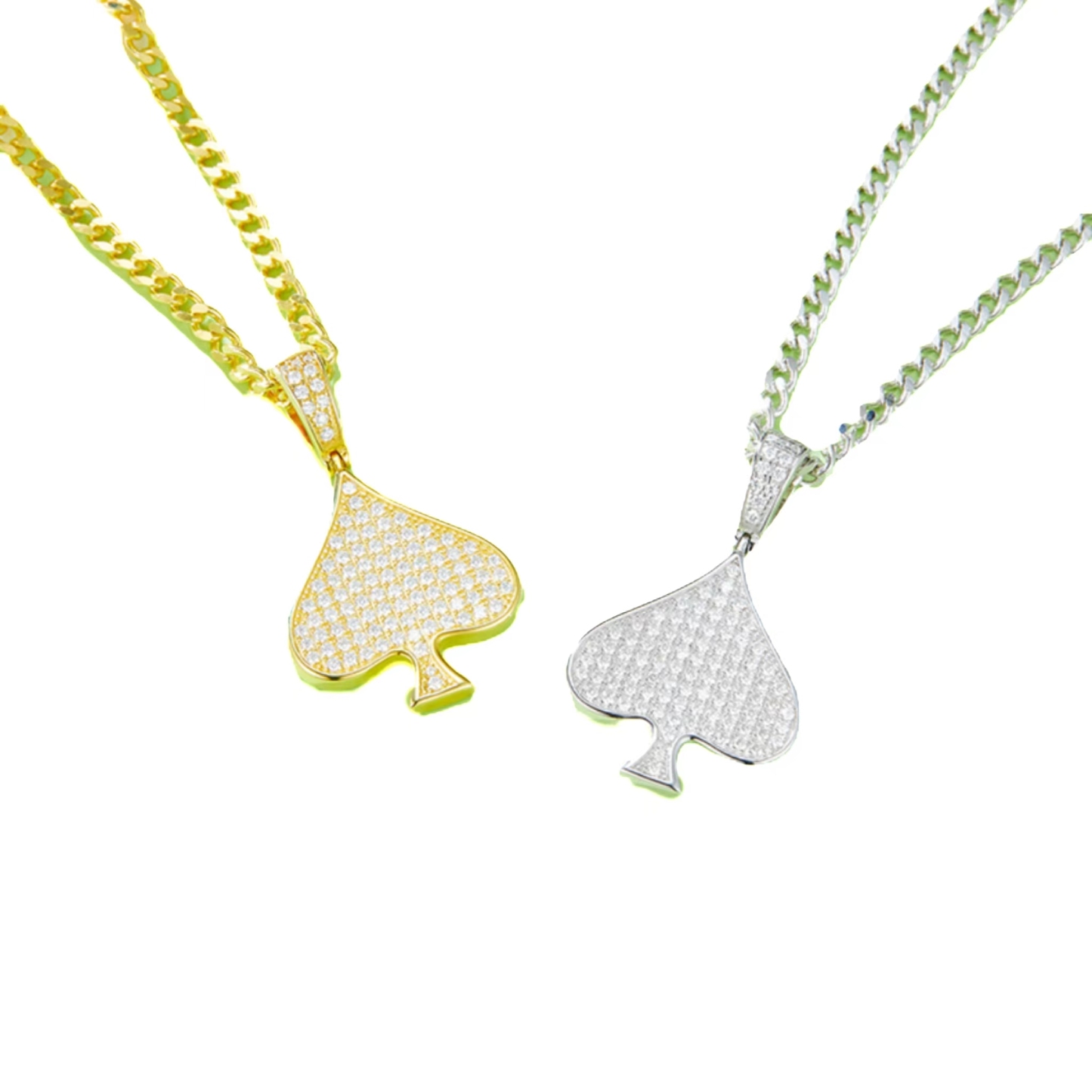  J007A Spade Hip-Hop Necklace, S925 Silver Pendant with D-Grade 0.78ct Moissanite