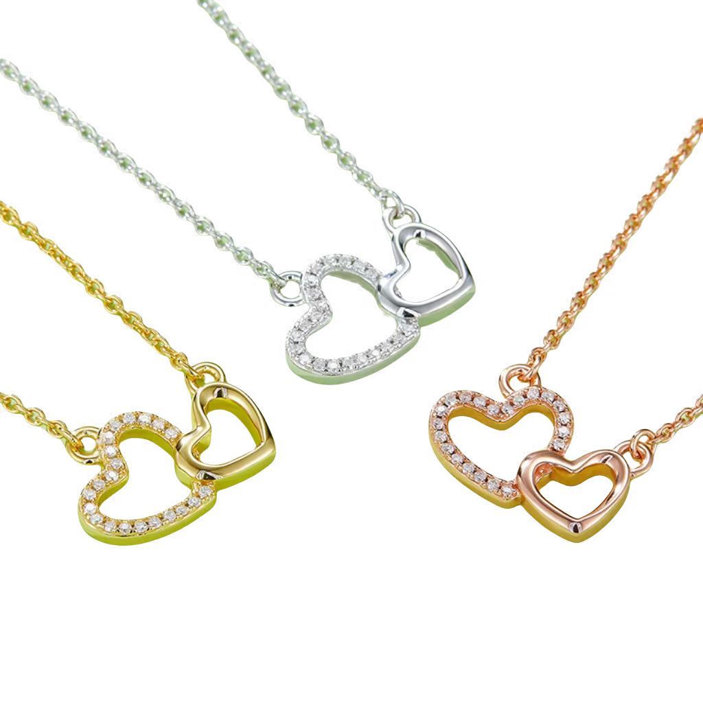 K026A Double-Heart Pendant, S925 Silver, D-Grade 0.10ct Moissanite