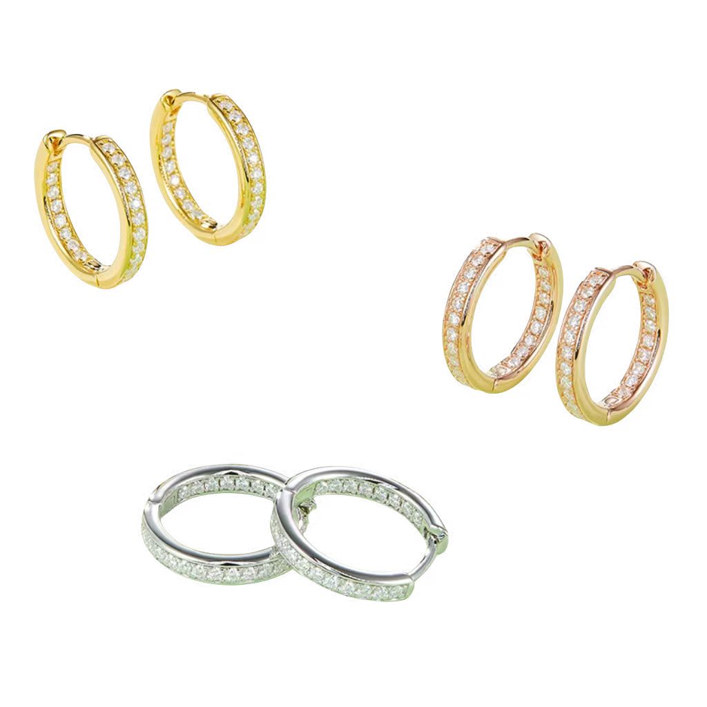 K001A Single-Row Half-and-Half Earrings, S925 Silver with Moissanite & D-Colour 0.32ct Diamond