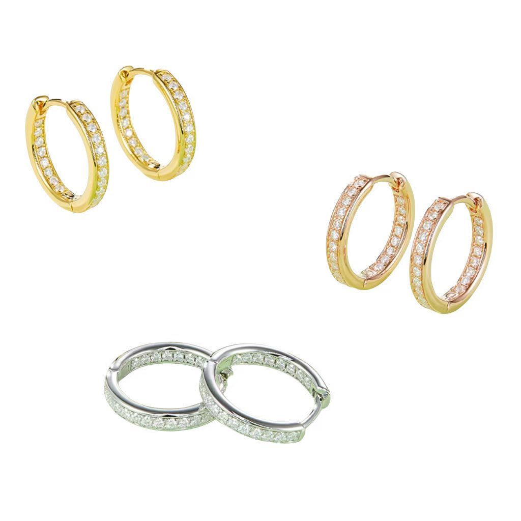 K001A Single-Row Half-and-Half Earrings, S925 Silver with Moissanite & D-Colour 0.32ct Diamond