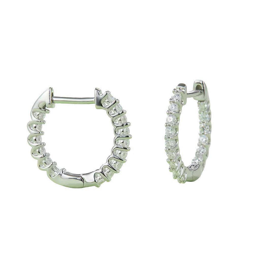 K003A Single-Row Half-and-Half Earrings, S925 Silver with Moissanite & D-Colour 0.45ct Diamond