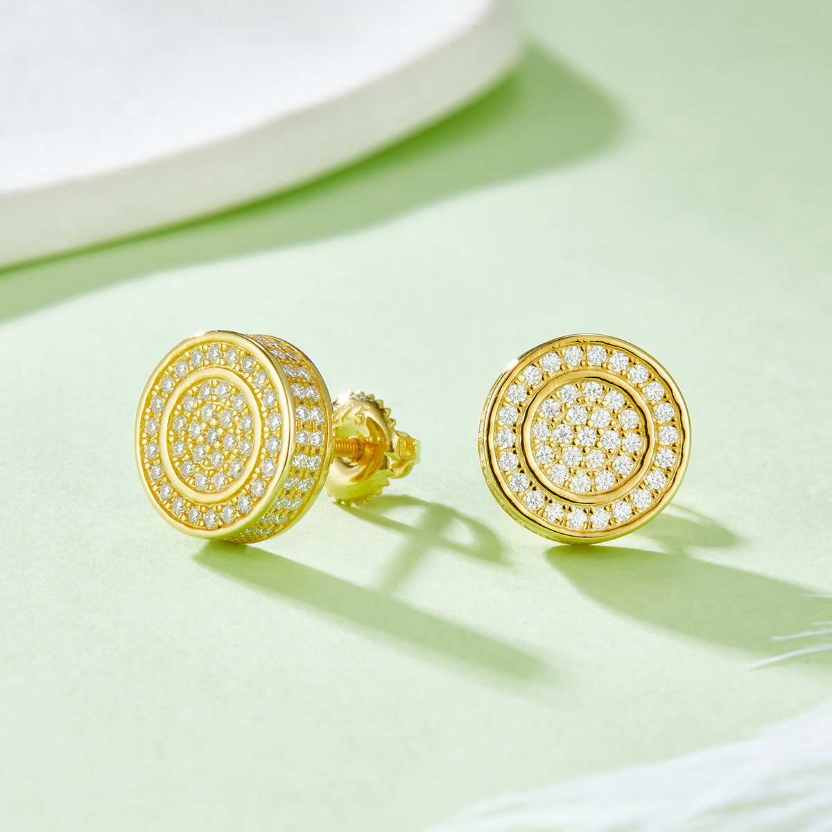 J013A Round Double-Ring S925 Silver Earrings with Thread, Moissanite & D-Colour 0.95ct Diamond