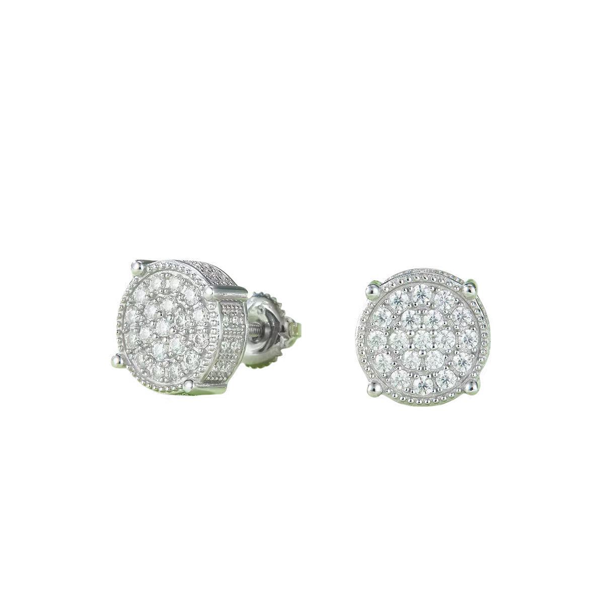 J012A Round Column S925 Silver Earrings with Thread, Moissanite & D-Colour 0.81ct Diamond