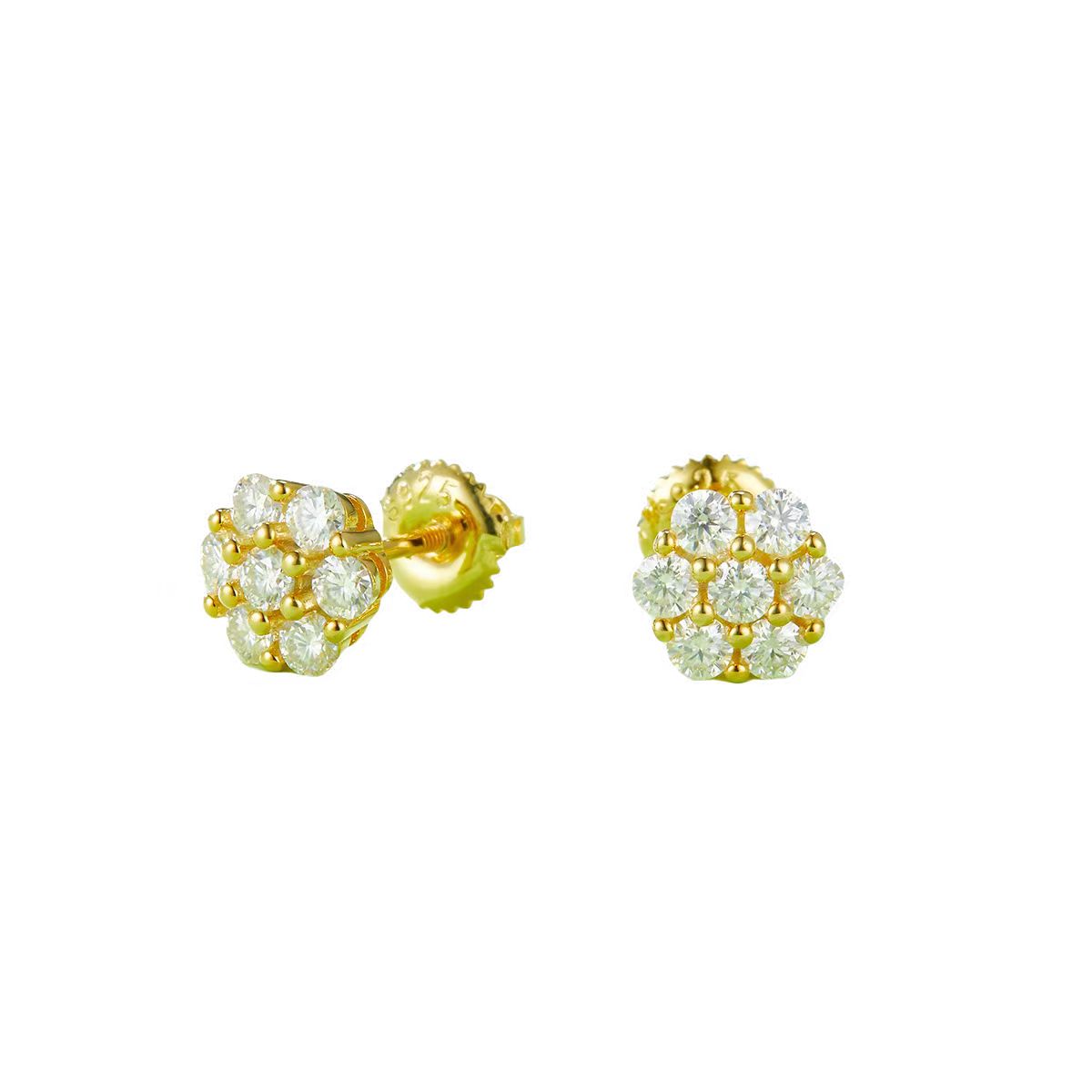 J015A Round Plum Blossom S925 Silver Earrings with Thread, Moissanite & D-Colour 0.84ct Diamond