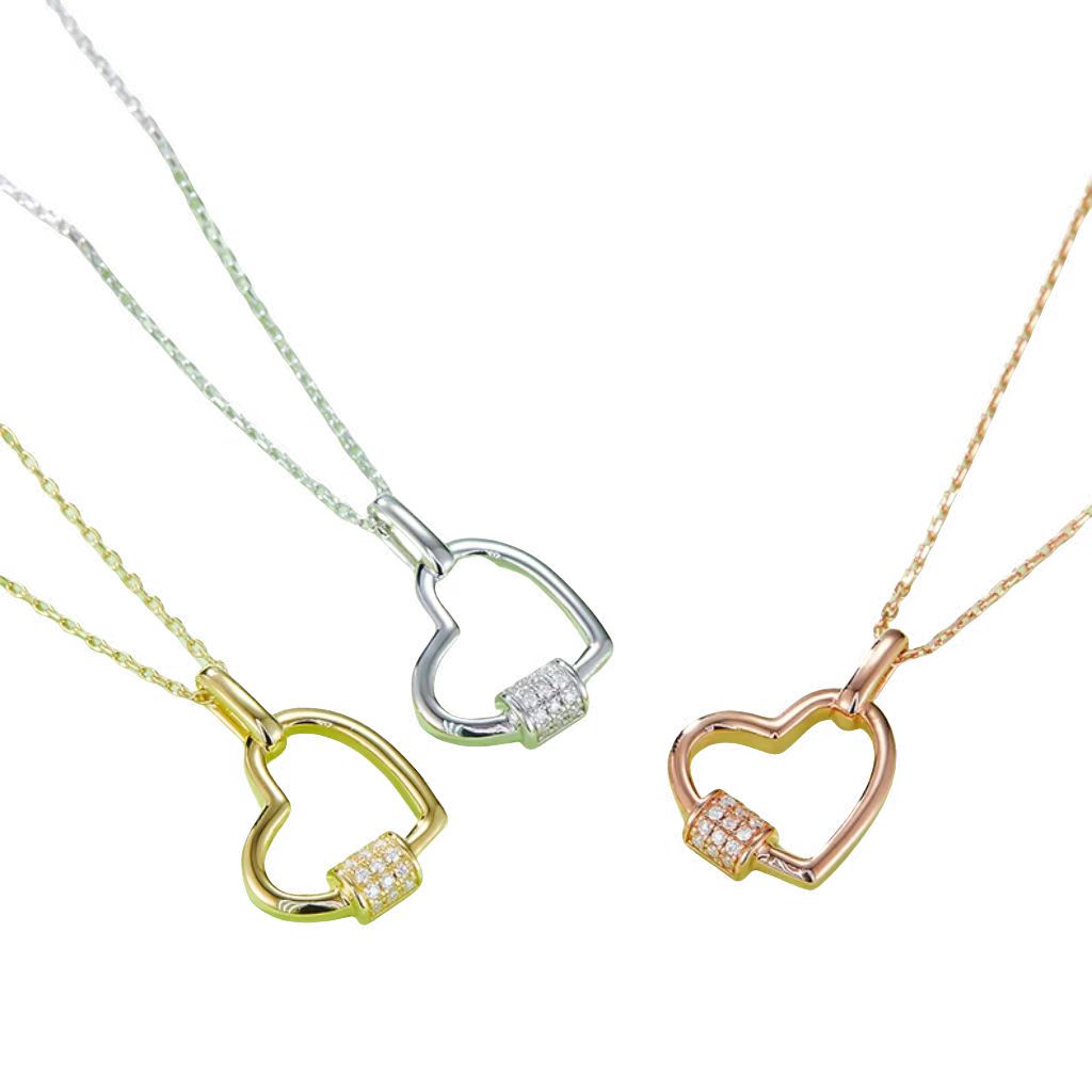 K030A Lock-Heart Pendant, S925 Silver, D-Grade 0.10ct Moissanite