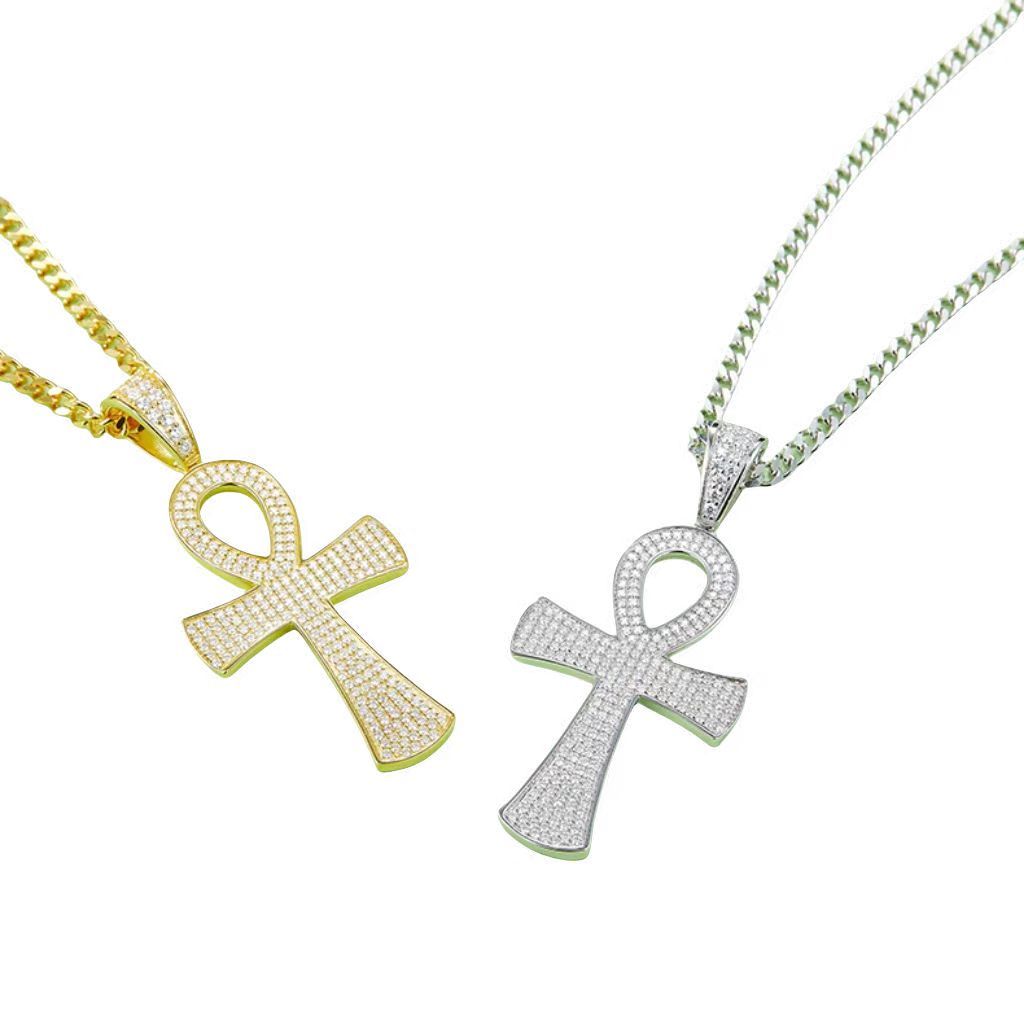 J005A Fashionable Pave-Set Cross Necklace, S925 Silver Pendant with D-Grade Moissanite Meelee Stones