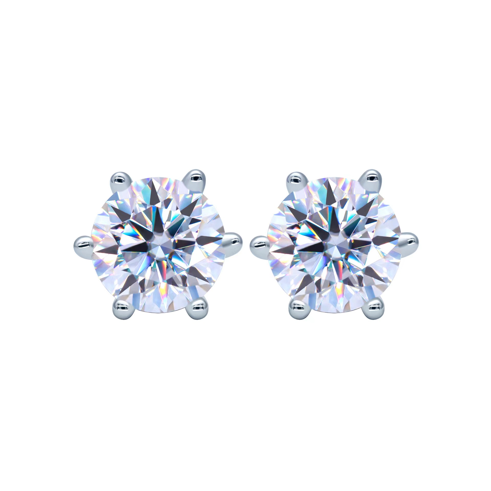 Classic Six-Claw Moissanite Stud Earrings