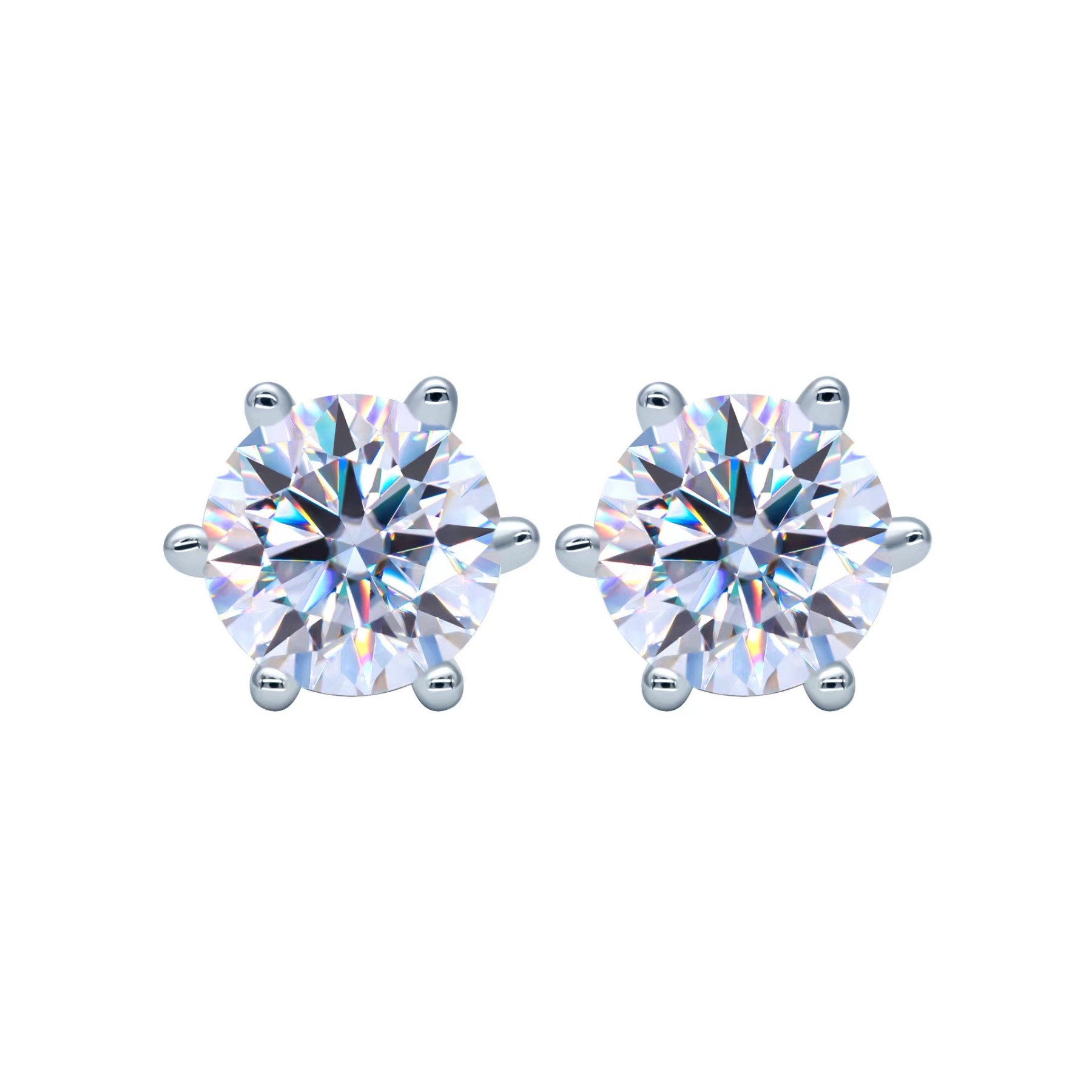Classic Six-Claw Moissanite Stud Earrings