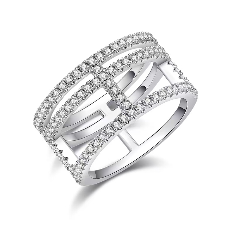 M53B I-Shape Stackable Ring Set, S925 Silver Plated with White Gold, Moissanite Accent Stones