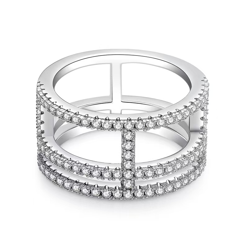 M53B I-Shape Stackable Ring Set, S925 Silver Plated with White Gold, Moissanite Accent Stones