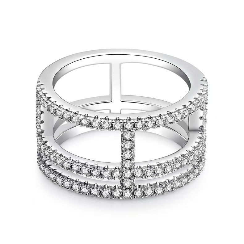 M53B I-Shape Stackable Ring Set, S925 Silver Plated with White Gold, Moissanite Accent Stones