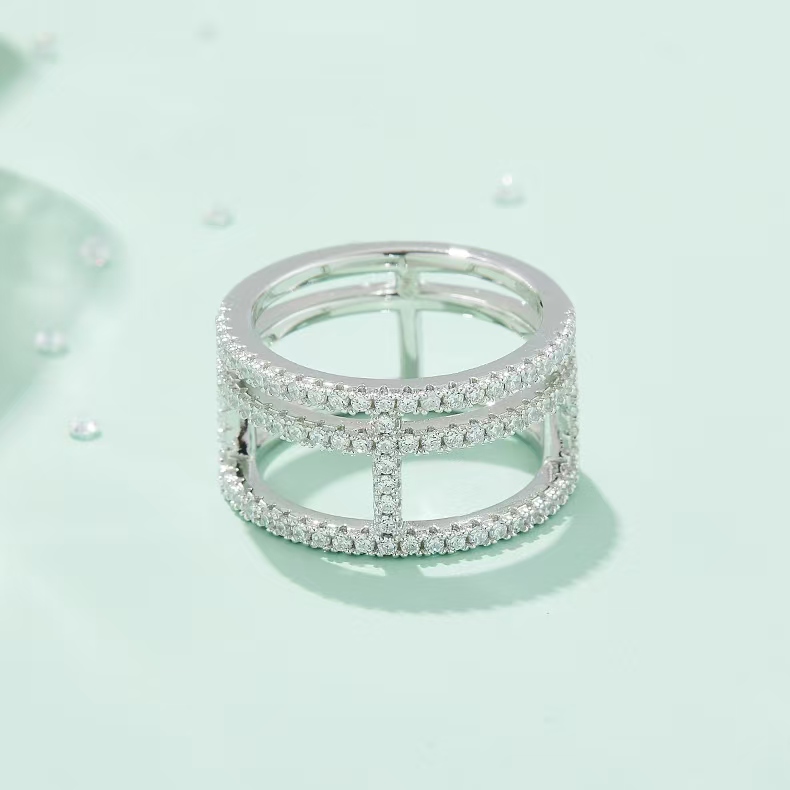 M53B I-Shape Stackable Ring Set, S925 Silver Plated with White Gold, Moissanite Accent Stones