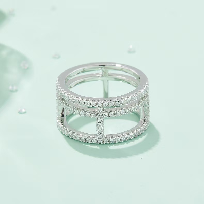 M53B I-Shape Stackable Ring Set, S925 Silver Plated with White Gold, Moissanite Accent Stones