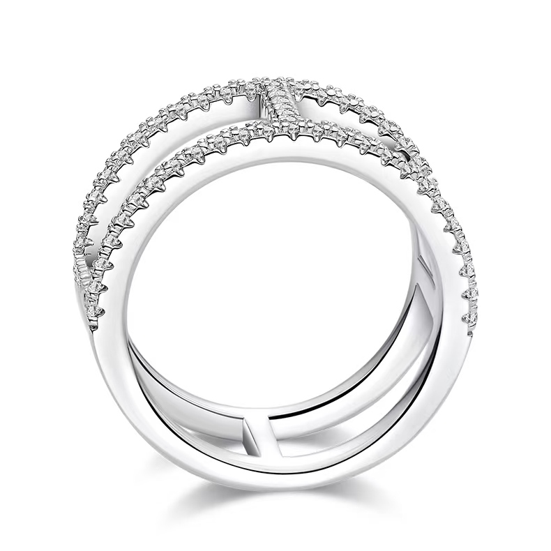  M53A I-Shape Guard Ring, S925 Silver Plated with White Gold, Moissanite Accent Stones