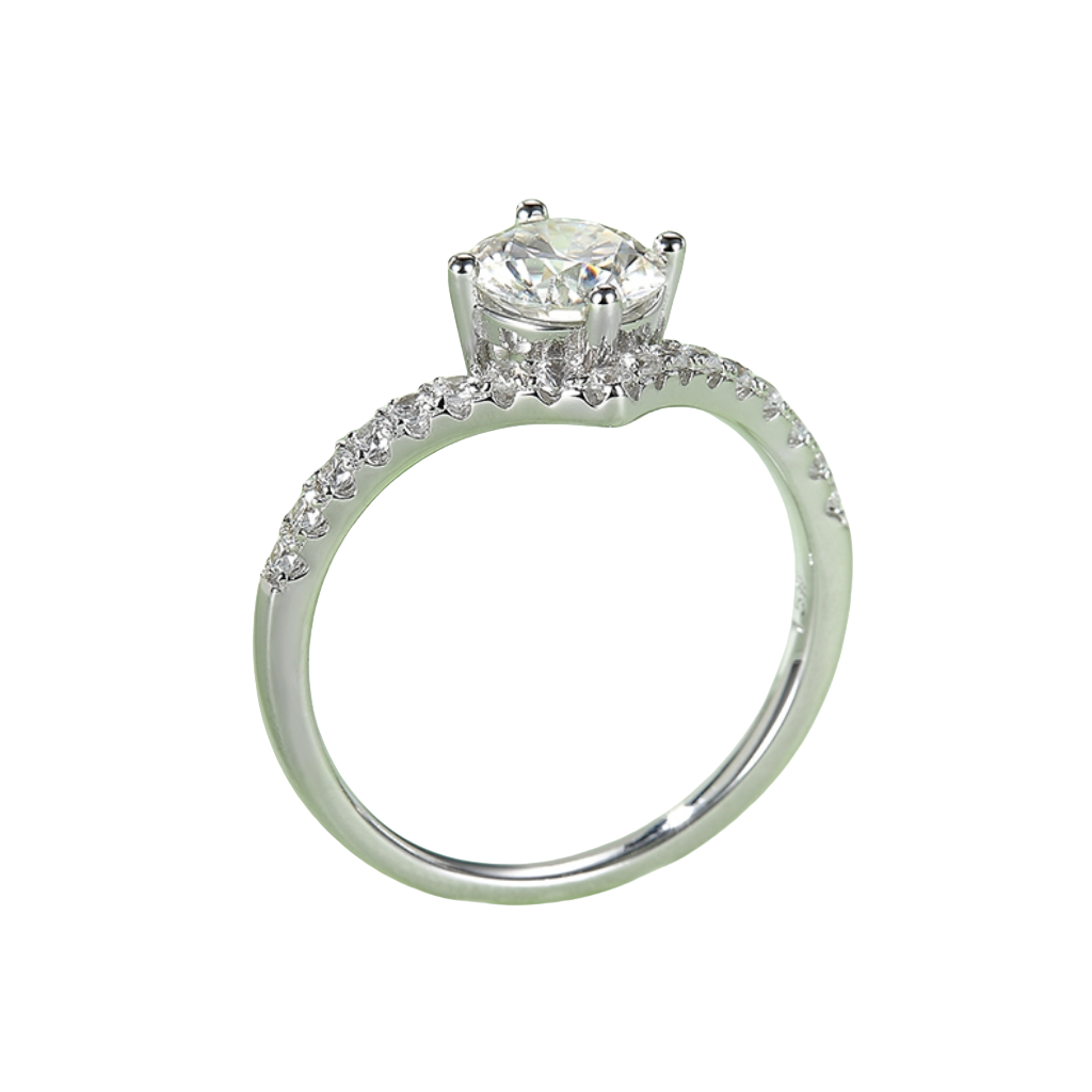 M38B V-Shape Eternity Band, S925 Silver Plated with White Gold, D-Grade 1ct Moissanite Ring for Women