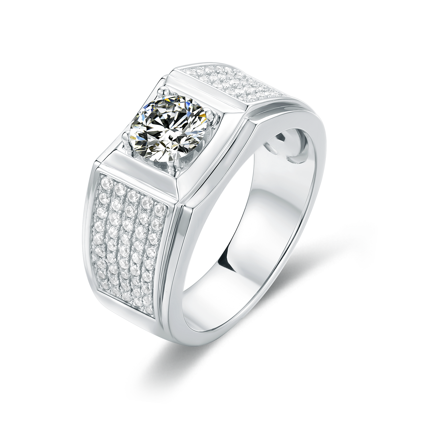 M71A "Xuebing Style" S925 Silver Plated with White Gold, D-Grade 1ct Moissanite Ring for Men