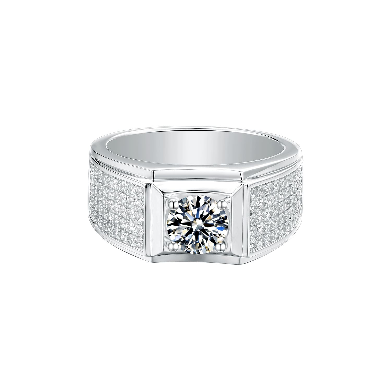 M71A "Xuebing Style" S925 Silver Plated with White Gold, D-Grade 1ct Moissanite Ring for Men