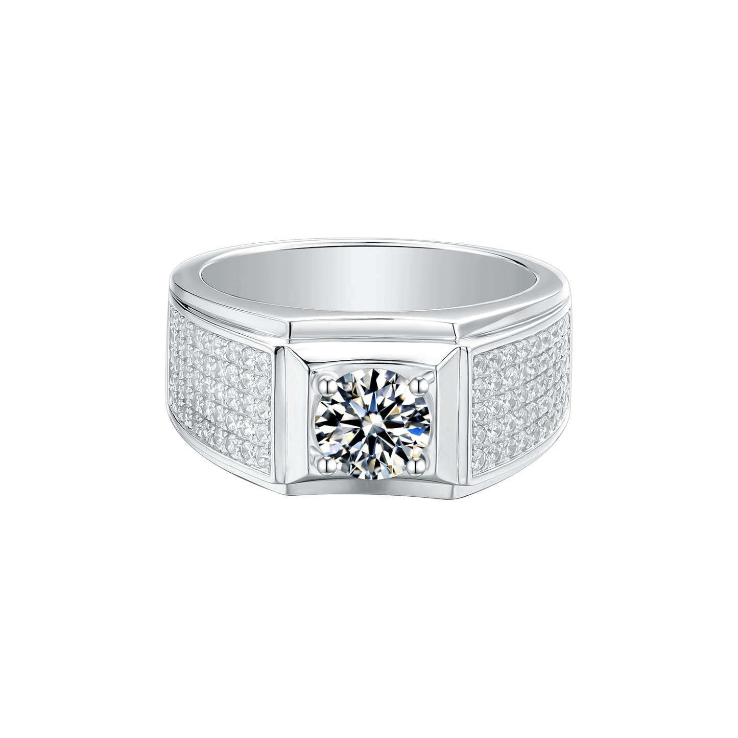 M71A "Xuebing Style" S925 Silver Plated with White Gold, D-Grade 1ct Moissanite Ring for Men