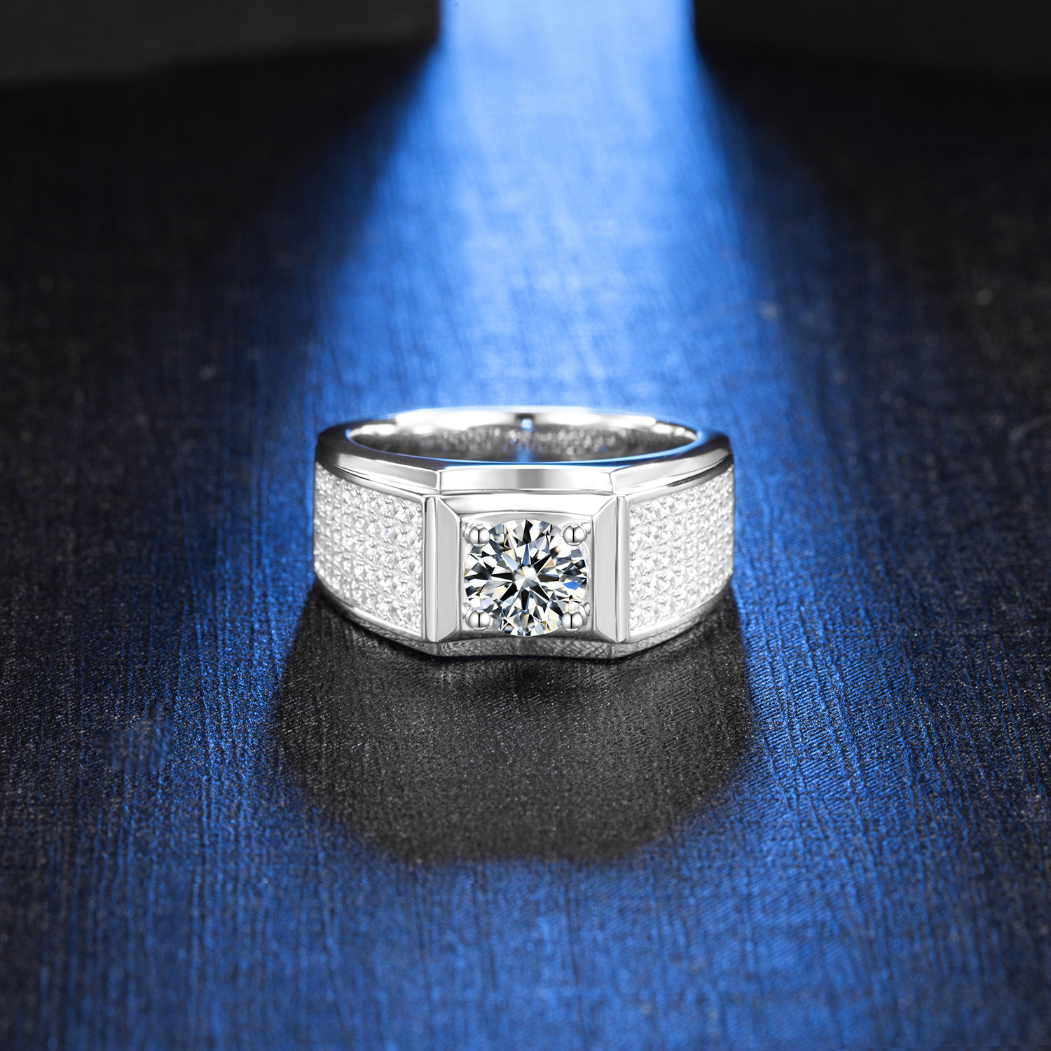 M71A "Xuebing Style" S925 Silver Plated with White Gold, D-Grade 1ct Moissanite Ring for Men