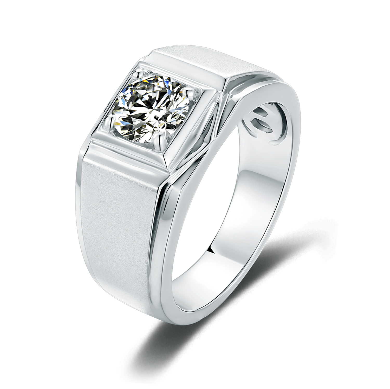  M72A S925 Silver Plated with White Gold, D-Grade 1ct Moissanite Ring for Men