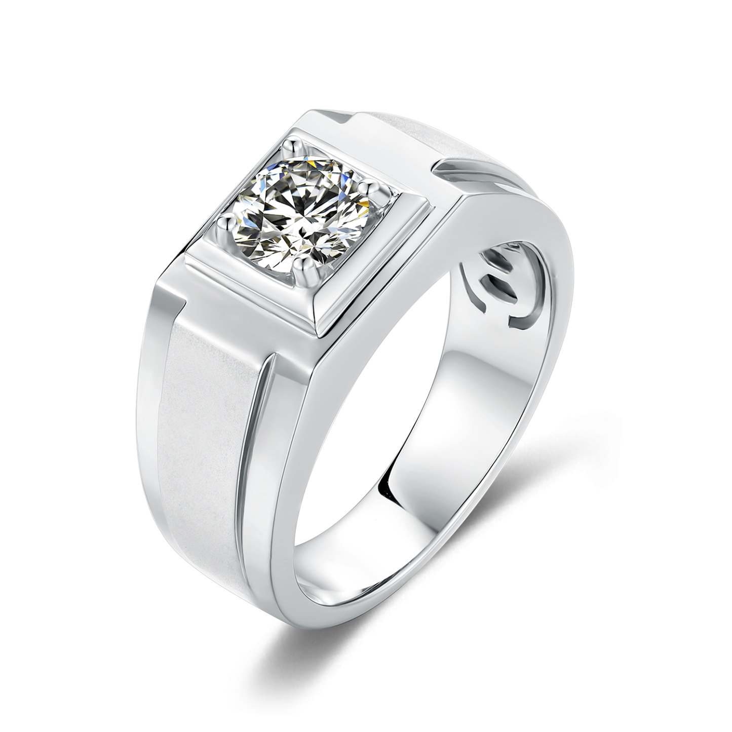 M70A "Guanxi Style" S925 Silver Plated with White Gold, D-Grade 1ct Moissanite Ring for Men