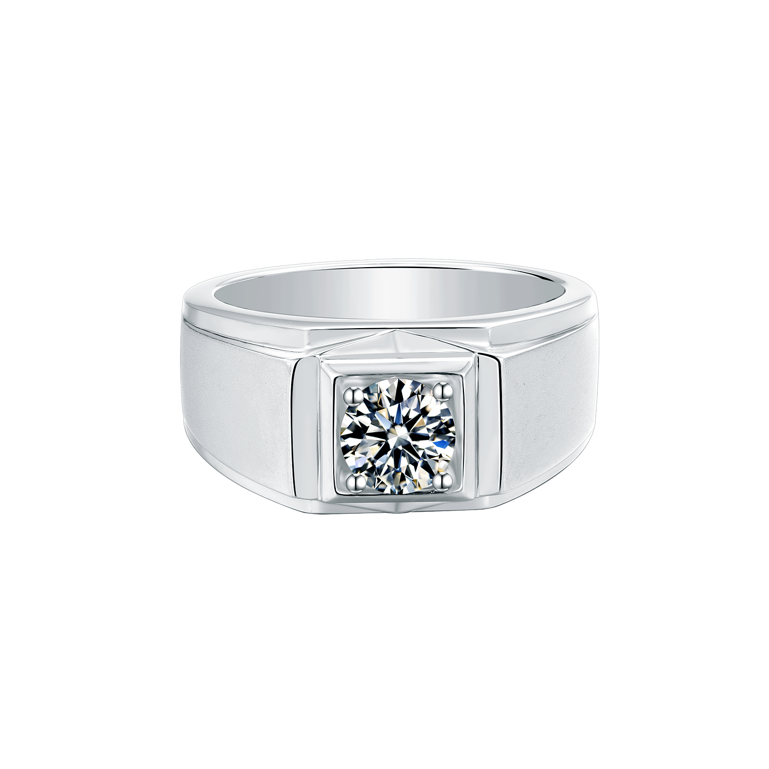  M72A S925 Silver Plated with White Gold, D-Grade 1ct Moissanite Ring for Men